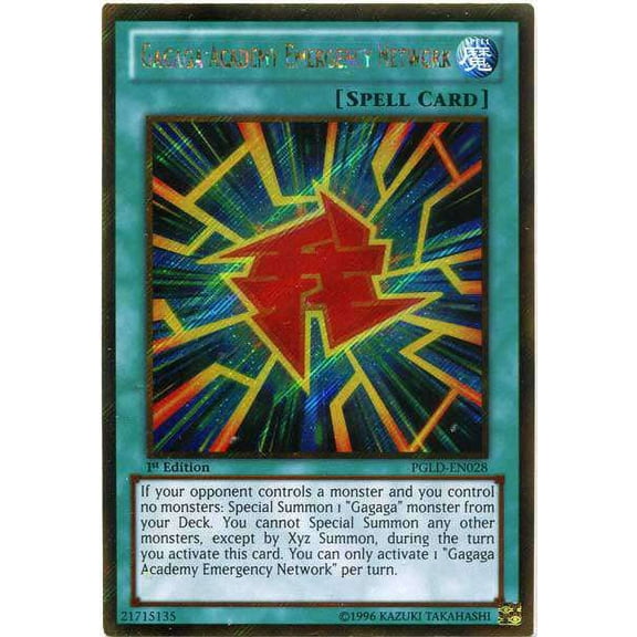 YuGiOh Premium Gold Gold Secret Rare Gagaga Academy Emergency Network PGLD-EN028