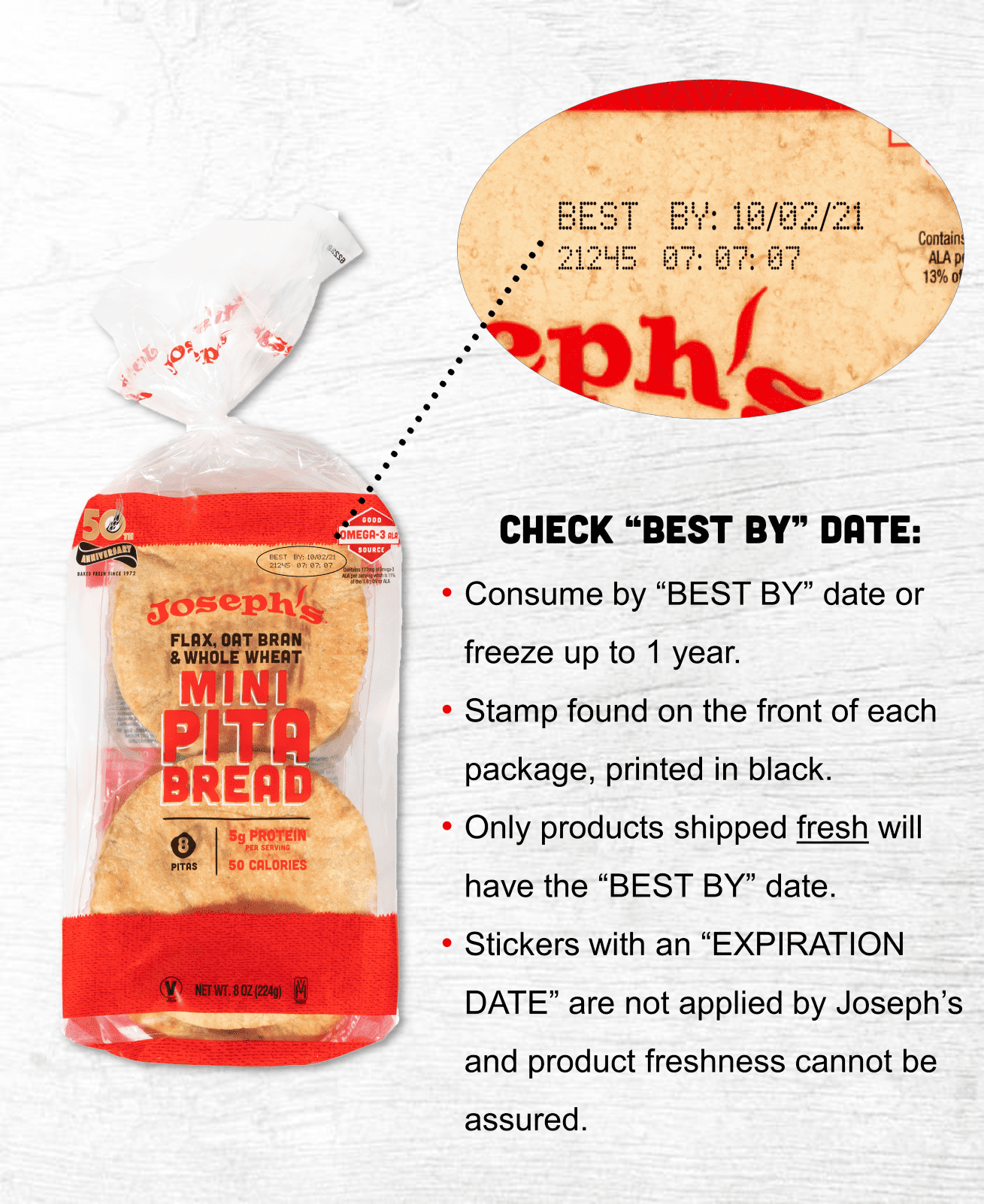 Joseph's Whole Grain Flax & Oat Mini Pita Bread, 1 Pack, 8 Count