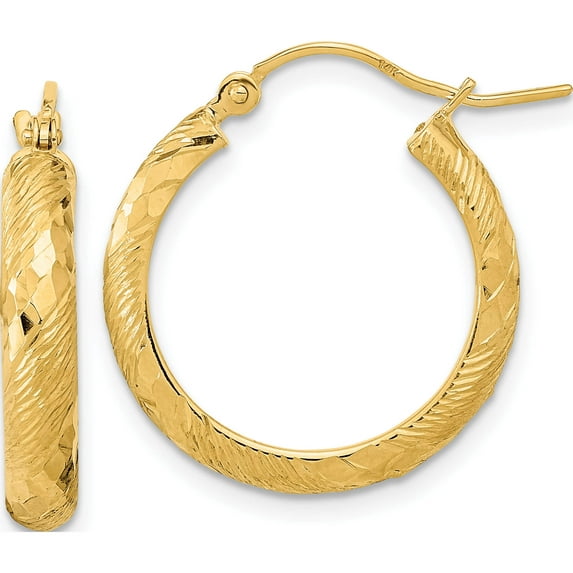 14K Yellow Gold Polished And Textured Fancy Pattern Hoop Earrings (20.58 X 20.15) Made In Peru tc1032