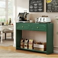 thumbnail image 3 of Wirrytor Green Console Table with 2 Drawers for Entryway, Modern Sofa Table for Living Room, Narrow Sofa Table with Open Storage Shelf, Hallway Table and Couch Table Behind Sofa, 3 of 8