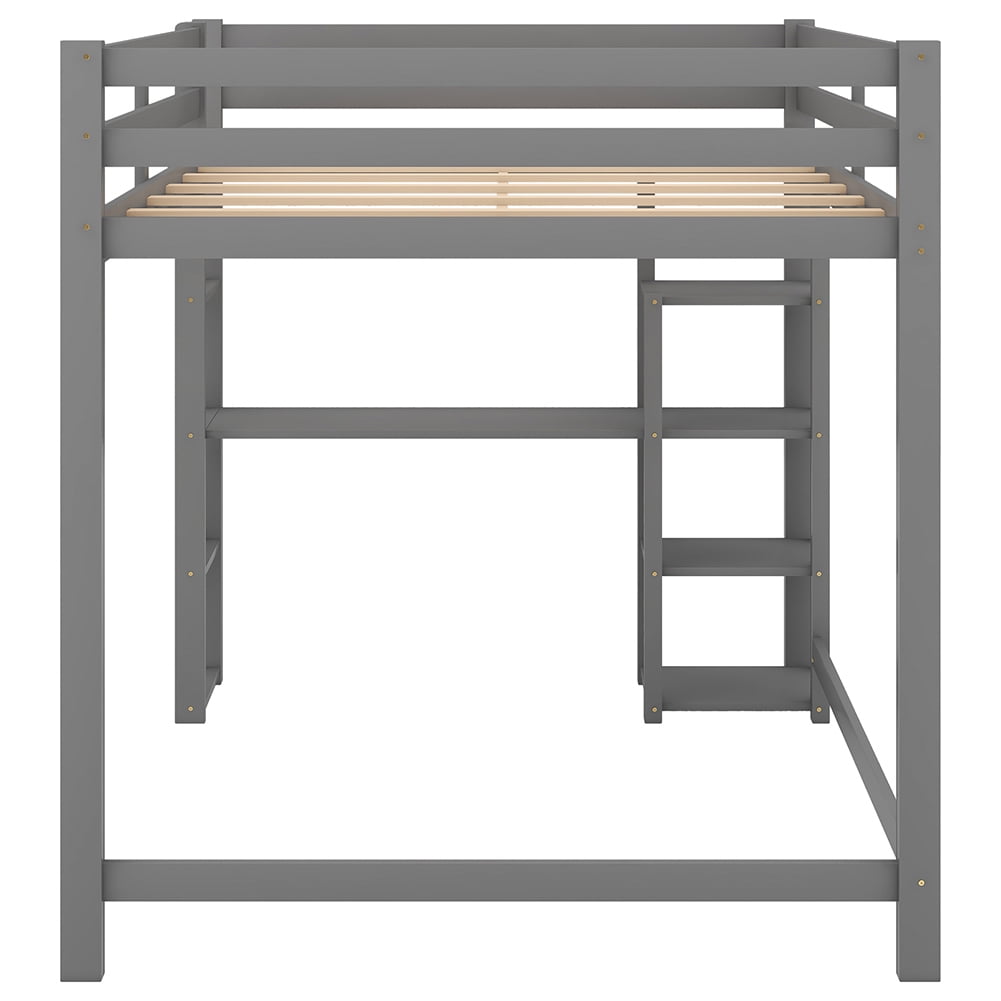 Kadyn Full Size Loft Bed with Built-in Desk and Shelves, No Box Spring Needed, Gray Kadyn Full Size Loft Bed with Built-in Desk and Shelves, No Box Spring Needed, Gray