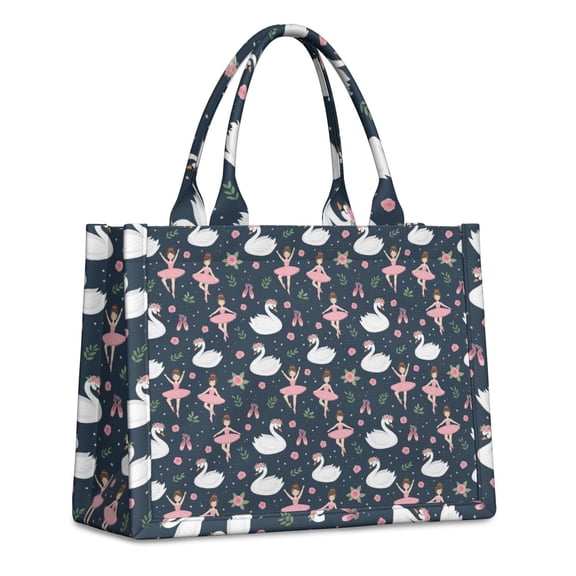 Large Capacity Tote Bag,Dark Blue Swan Ballerina Pattern Handbag Fashion Luxury Tote Bag,15.7"x13"x 5.1" Inches,Laptop Compatible