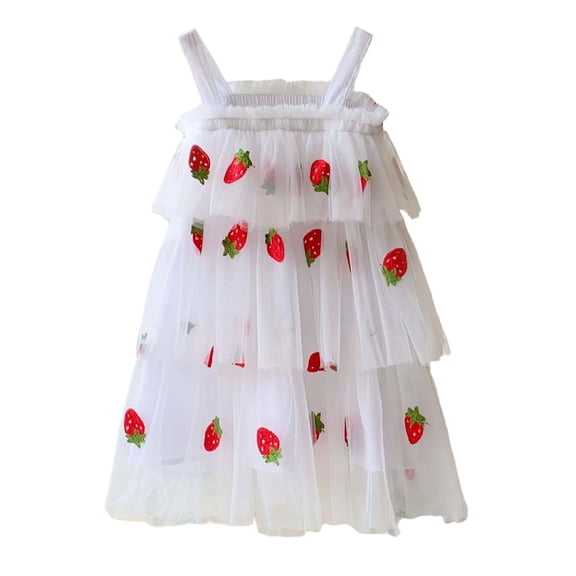 RMGVDSD Toddler Girls Tutu Dress Sleeveless Strawberry Sequin Tiered Mesh Tulle Dress Birthday Party Princess Dresses Summer Sundress Elegant Dress Clothes