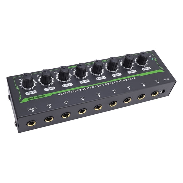 8 Channel Stereo Headphone Amplifier with RGB Light, 8 Outputs, 1 Input, Independent Volume Control for Earphone Amp