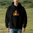 thumbnail image 3 of Men's Long Sleeve Pullover Hoodie with Front Pocket Black with Colorful Print Design in Yellow Orange and Red, 3 of 7