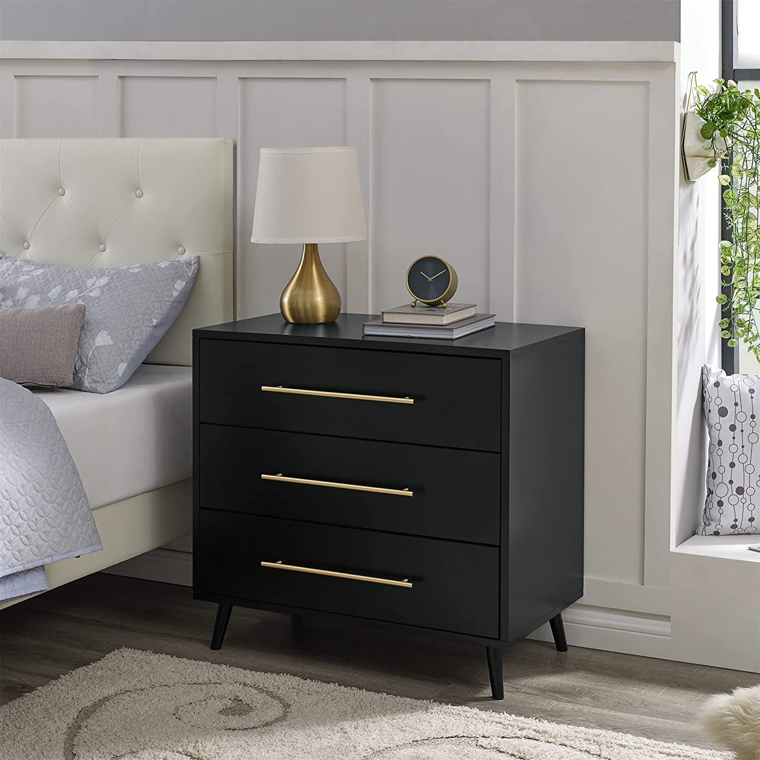 MUSEHOMEINC Solid Wood Dresser / Night Stand with 3-Drawer Storage