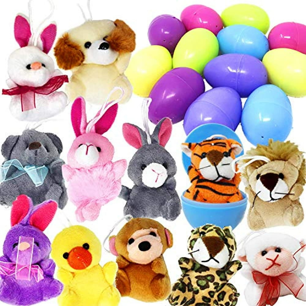 TOYIFY 12 Pack Prefilled Easter Eggs of Mini Stuffed Animal Plush Toys Easter Baster Stuffer for