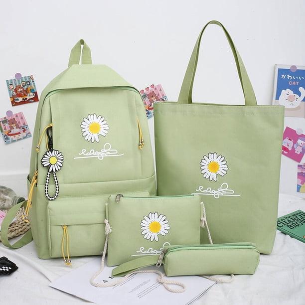 Mochila escolar de lona con margaritas para mujer, bolso escolar para adolescentes, chicas y estudiantes, bolsa para libros, 4 unids/set por Set Fivean unisex