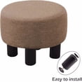 thumbnail image 3 of Round Linen Ottoman Foot Stool – Padded Footrest with Non-Skid Pine Legs, Soft Step Stool for Couch, Desk, Dorm, Office, Hallway Black, 3 of 3