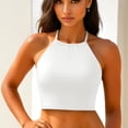thumbnail image 2 of CIENVNSTG Padded Modest High Neck Halter Cropped Swim Top Womens Bikini Top Comfortable Breathable Bathing Suit for Seaside Vacation and Outdoor Water Activities White XL, 2 of 5