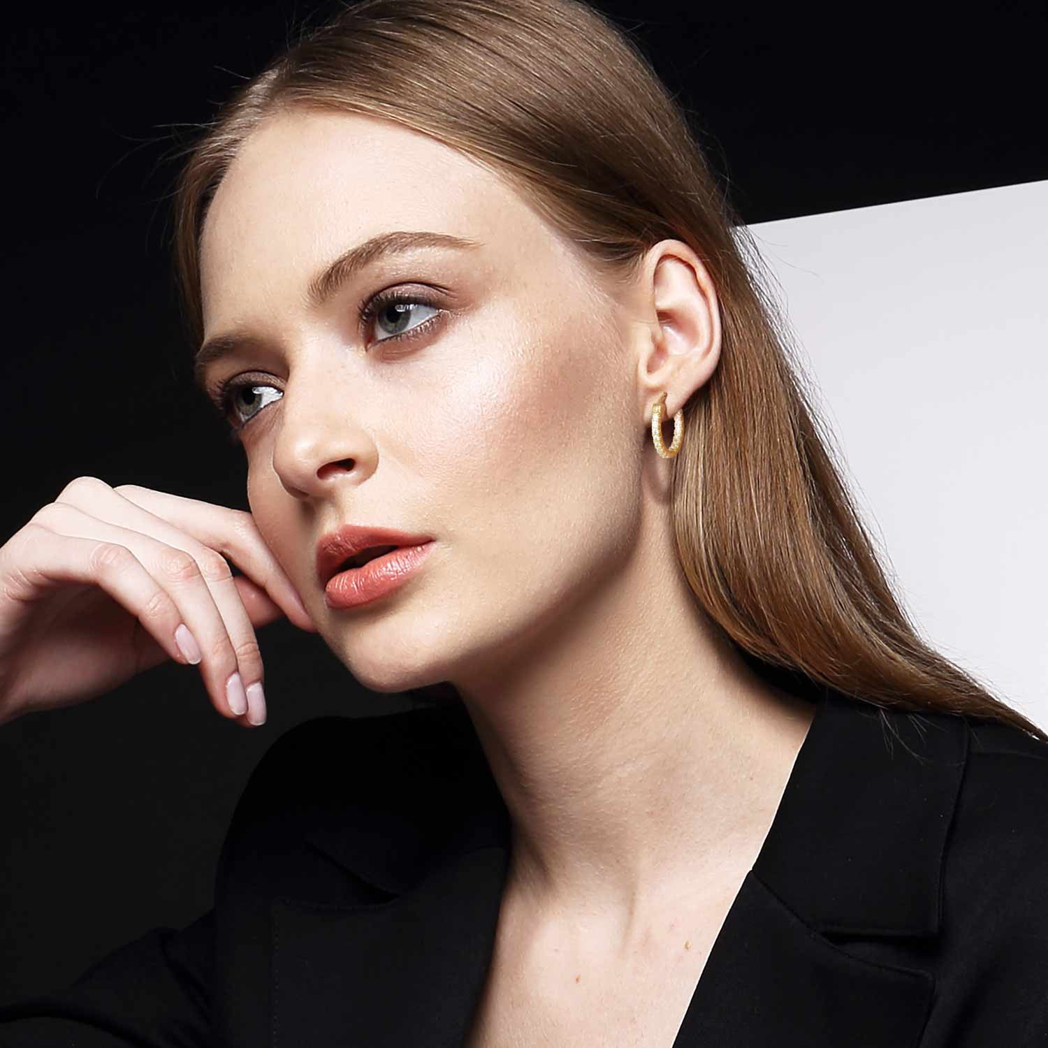 14K Gold Hoop Earrings with Dual-sided Cubic Zirconia Hypoallergenic Gold Earrings for Women 20mm
