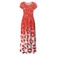 thumbnail image 4 of Robe d'Été pour Femmes 2024 Grande Taille Col Rond Manches Courtes Imprimé Quotidien Décontracté Vintage Bohème Maxi Robe Liquidation Moins de 10!, 4 of 5
