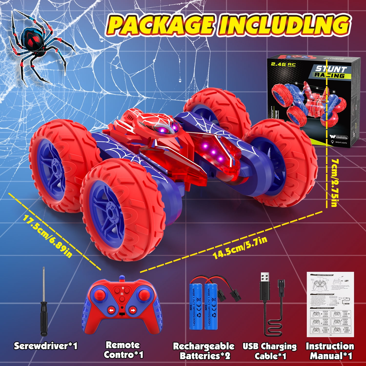 Remote Control Cars, RC Cars Toys for 5 6 7 8 9 10 Year Old Boys Girls, 2.4Ghz Fast Rotating RC Stunt Car, Double Sided Tornado Race Car with Lights for Boys Kids Age 8-12 Outdoor Toys Birthday Gifts