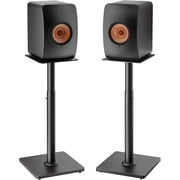 PEGZONE 22"-32" Adjustable Speaker Stands, Pair of Floor Stands for Surround Sound and Bookshelf Speakers, 55 lb Capacity, Wooden Base, Cable Management, Black