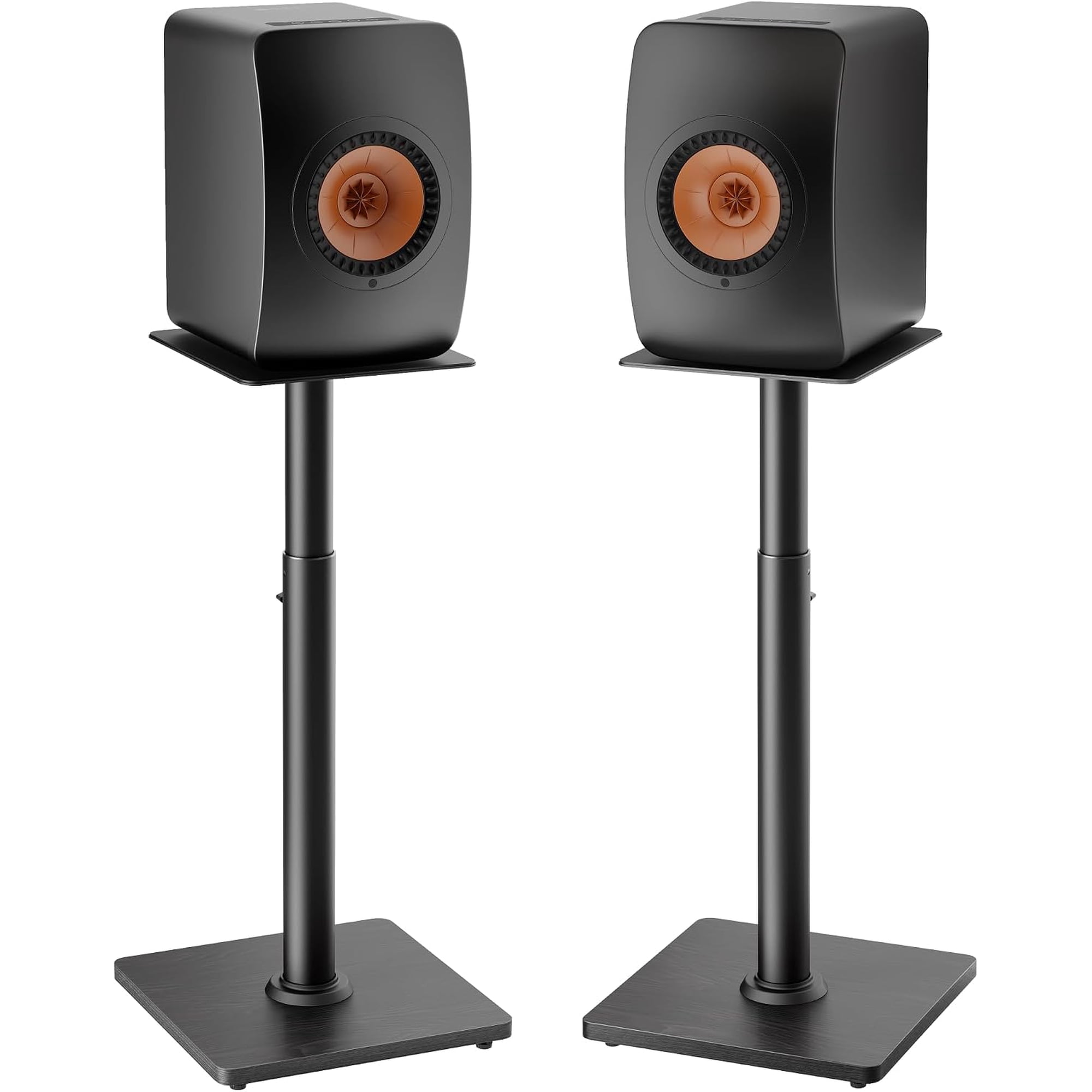 PEGZONE 22"-32" Adjustable Speaker Stands, Pair of Floor Stands for Surround Sound and Bookshelf Speakers, 55 lb Capacity, Wooden Base, Cable Management, Black