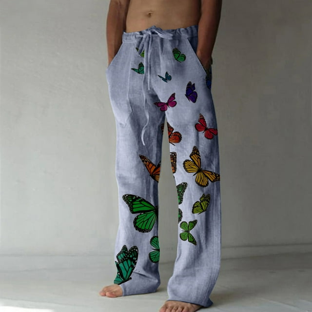 Pantalones largos casuales de pierna ancha para hombre, pantalones casuales estampados con cordones, pantalones de pierna ancha, pantalones deportivos, pantalones largos, pantalones para hombre