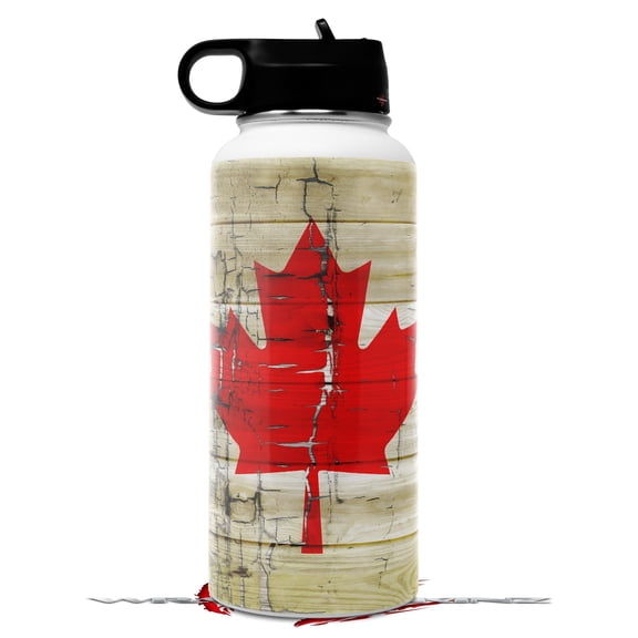 Skin Wrap Decal compatible with Hydro Flask Wide Mouth Bottle 32oz Painted Faded and Cracked Canadian Canada Flag (BOTTLE NOT INCLUDED)