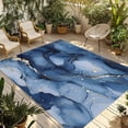 thumbnail image 2 of Outdoor Rug 5x8 ft Navy Blue and Gold Marble Texture Waterproof Outdoor Patio Rug Mat Non Slip Outside Area Rugs Carpet for RV,Camping,Porch,Deck,Pool,Balconybackyard,Abstract Lines, 2 of 9