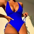 thumbnail image 2 of Elainilye Fashion One Piece Bathing Suit Feeling Bandage One-piece Bikini Solid Color Swimsuit Solid Color One-piece Swimsuit,Blue, 2 of 7