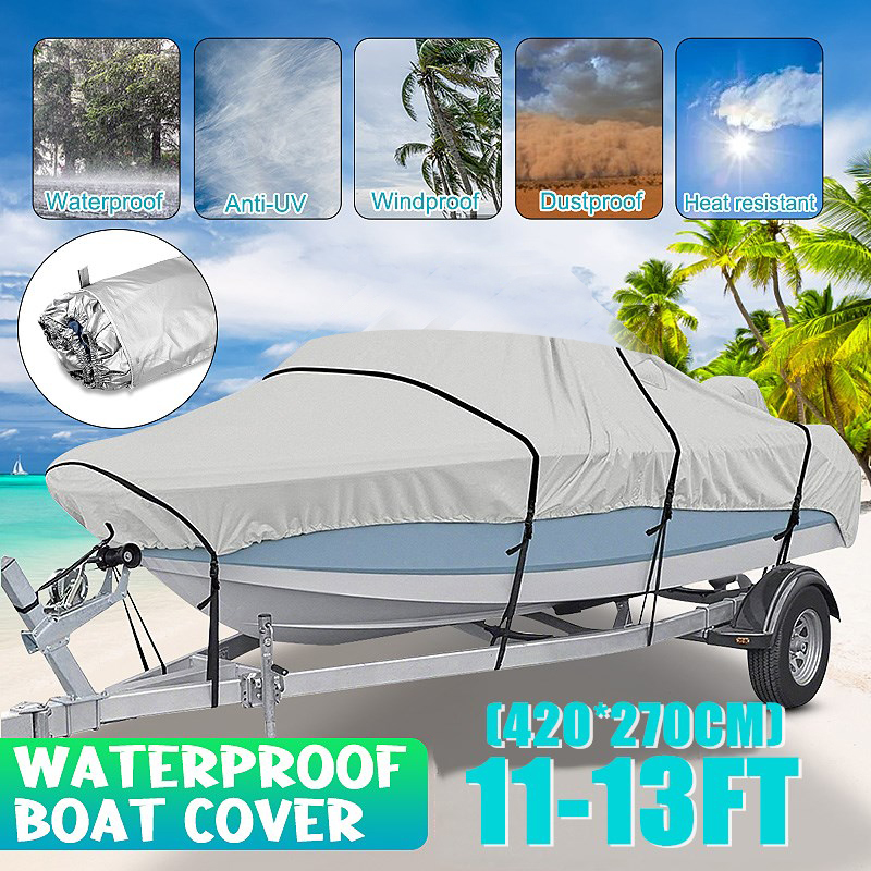 11-22FT Trailerable Boat Cover, Heavy Duty Waterproof UV Resistant Cover Marine Grade Polyester Boat Cover Anti-smashing Oxford Fabric Cover Adjustable Strap - image 2 of 11