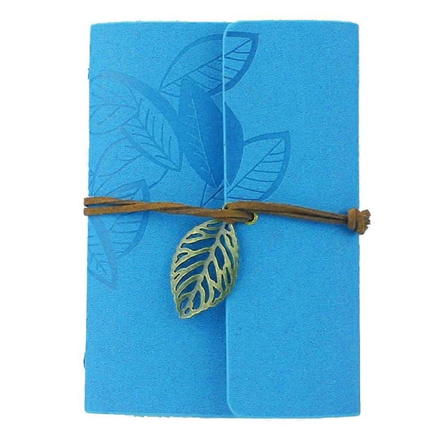 Vintage Style Leaf Leaves Pattern PU Cover Loose-leaf String Bound Blank Notebook Notepad Travel Journal Diary Jotter - Size S (Sky-blue)