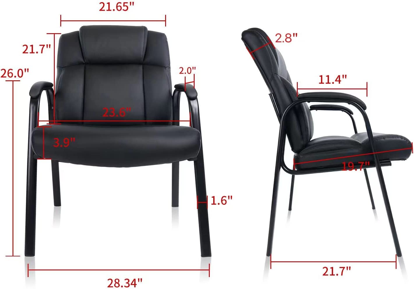 CLATINA Big & Tall 400 lb. Guest Chair, Leather Reception Chairs with Padded Arm Rest for Waiting Room Office Home and Meeting Conference-Black, 1 Pack - image 3 of 8
