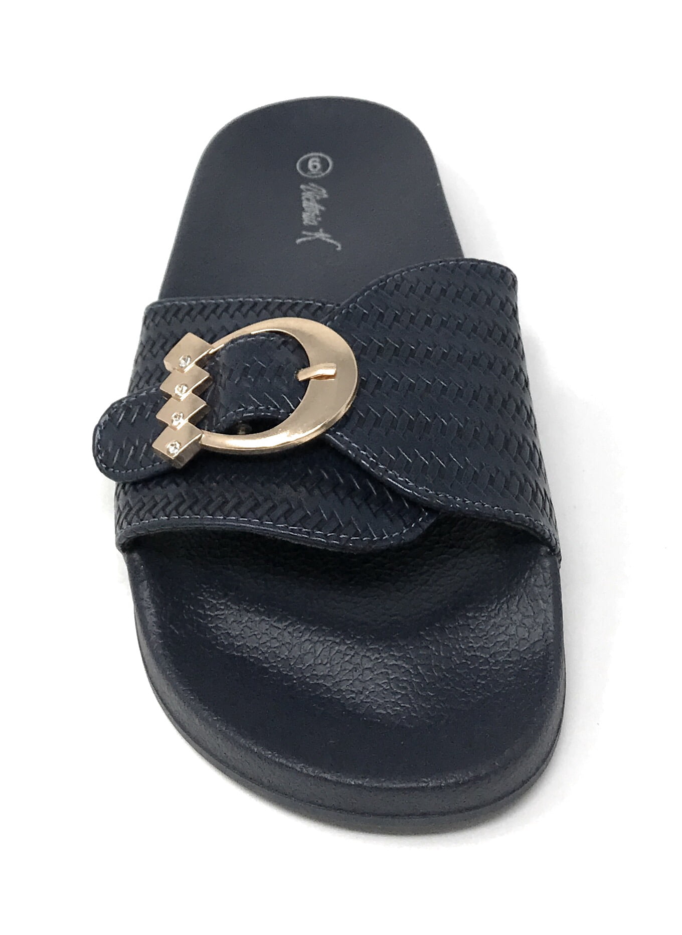 Victoria K Women's Weaved Texture Gold Buckle Slider Sandals