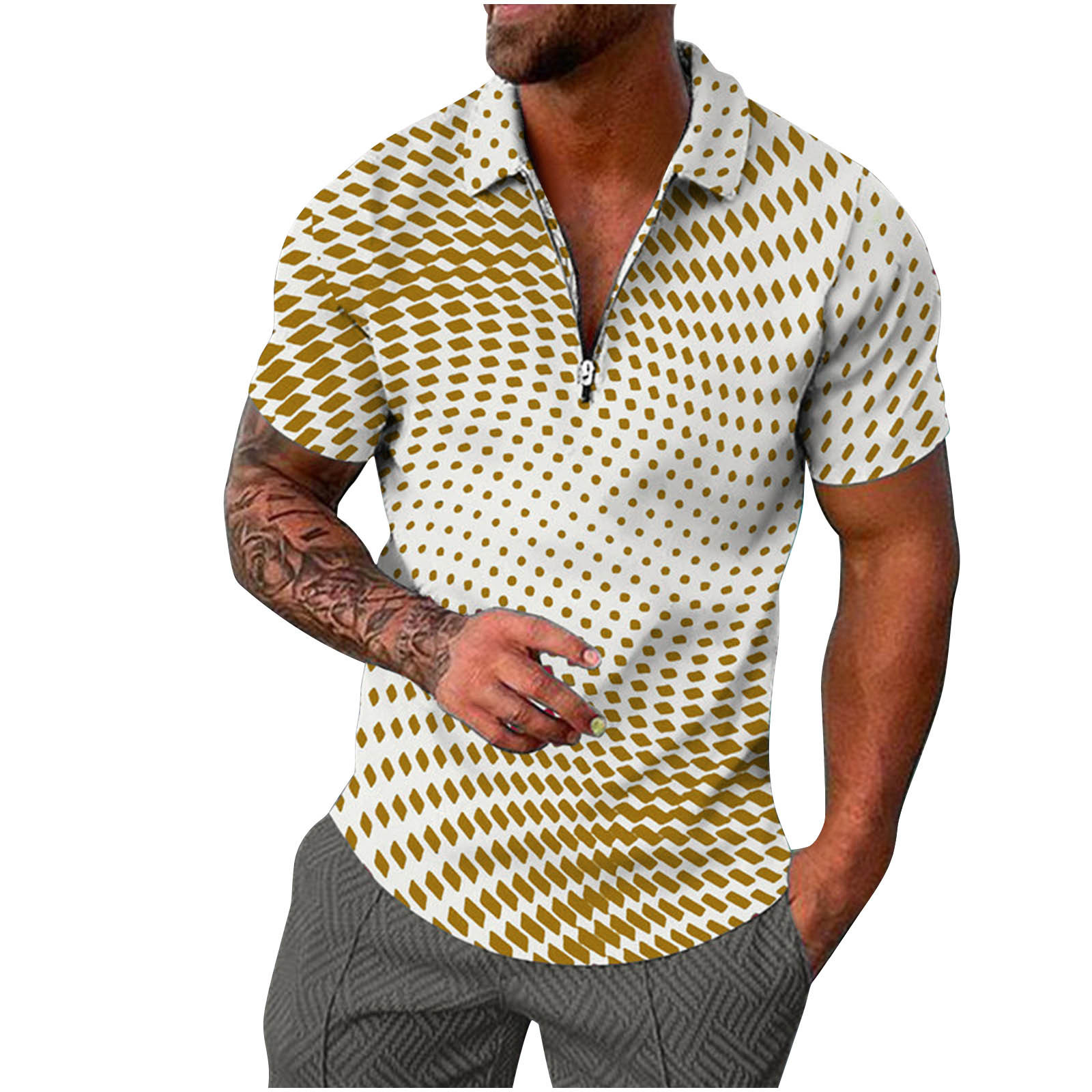 70s Shirts for Men Polo Short Sleeve Shirts Zipper Graphic Prints Fresh ...