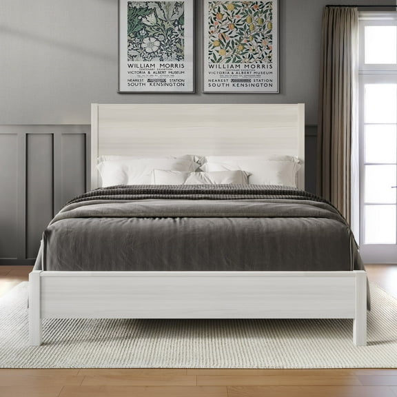 Castle Place Modern Full Wooden Bed, Light Grey