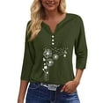 thumbnail image 4 of WTOBBY Women's Fashion Basic V-Neck T-Shirt with Printed Pattern, 3/4 Sleeve, and Button Detail, Ideal for Weekend Wear, Spring Fall Season, Casual Occasions, and Everyday Comfort,Green XL, 4 of 6