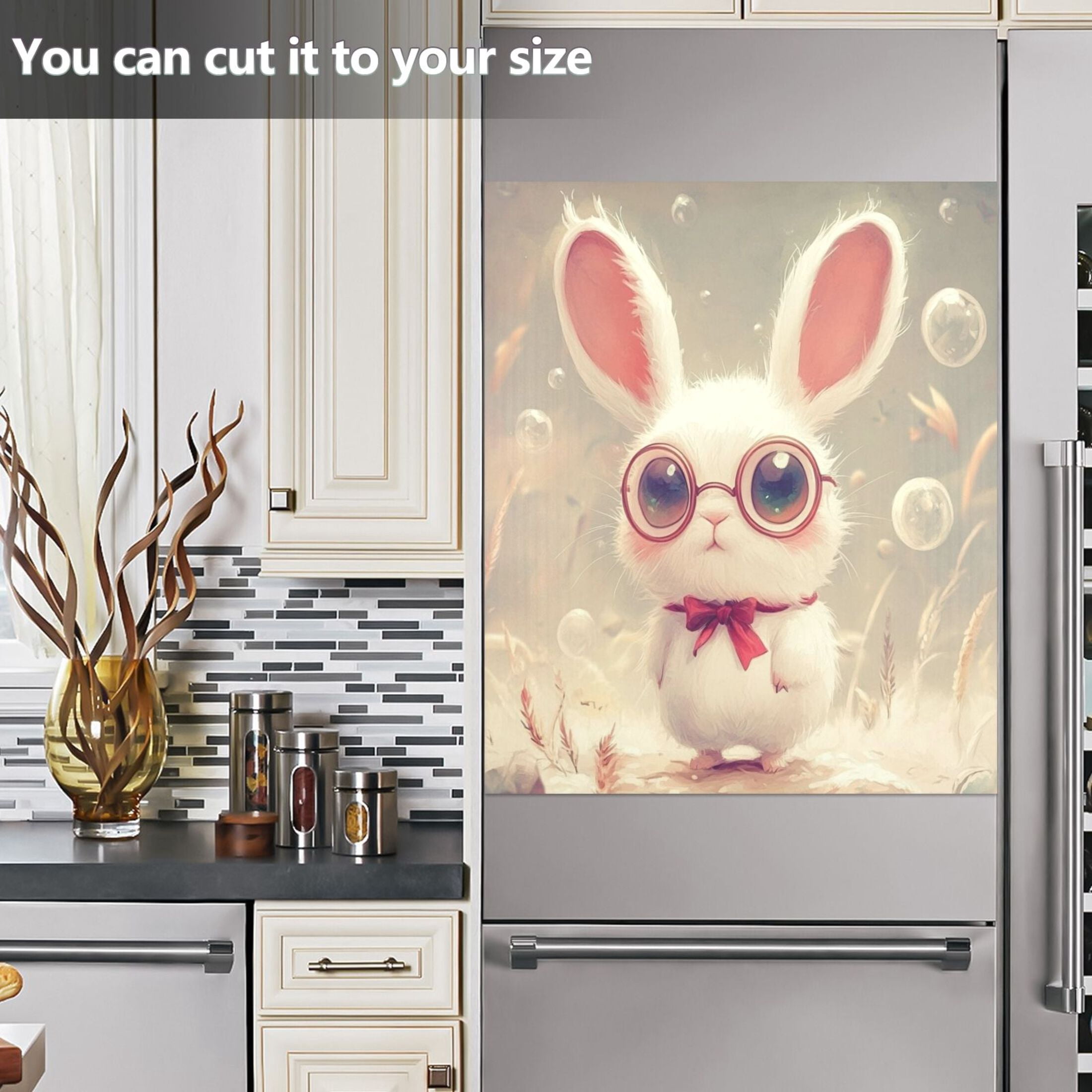 Dishwasher Magnetic Sticker 23x26 Inch Refrigerator Magnetic Sticker Washing Machine Magnetic Sticker Kitchen Panel Magnetic Sticker Home Decor Cartoon Rabbit with Glasses