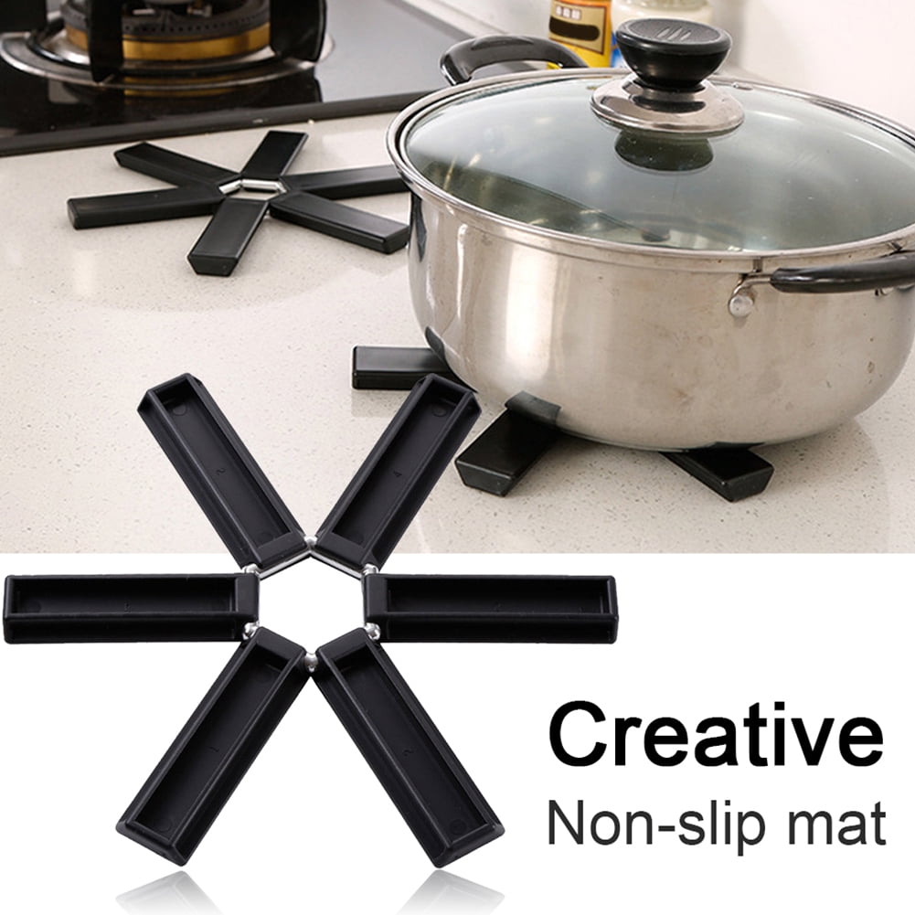 Black Foldable Non-slip Heat Resistant Pad Pan Pot Holder Mat Kitche-n Accessory 