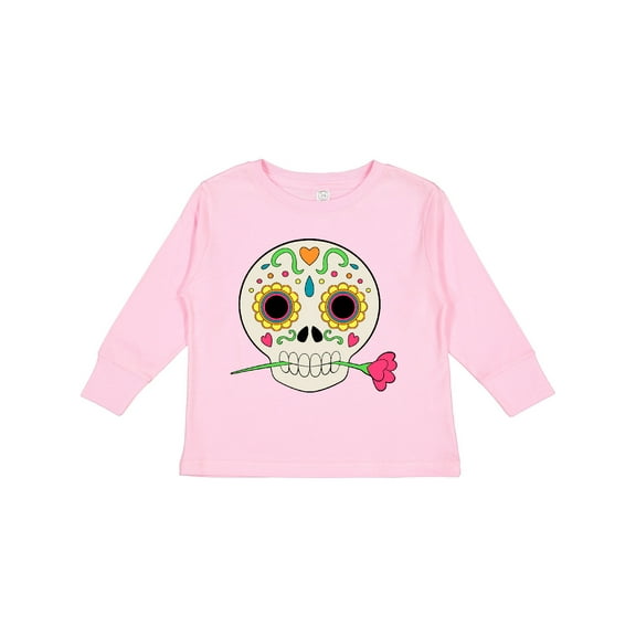 Inktastic Día de los Muertos Skull with Flower Boys or Girls Long Sleeve Toddler T-Shirt