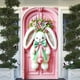 thumbnail image 5 of Cubierta de puerta de conejo de Pascua | Lindo conejito de peluche con orejas de flores y lazo rosa y verde | Decoración impermeable para interiores y exteriores | Decoración para fiestas nav, 5 of 5