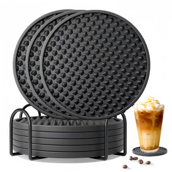 Round Silicone Cup Mats with Metal Holder for Stylish Table Protection