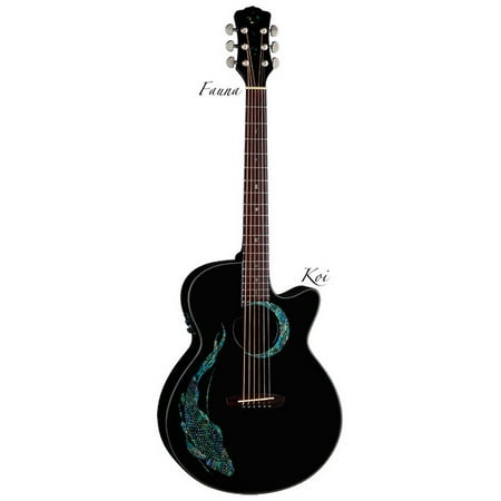 Luna Fauna Folk Acoustic/Electric Guitar - Abalone Koi on black