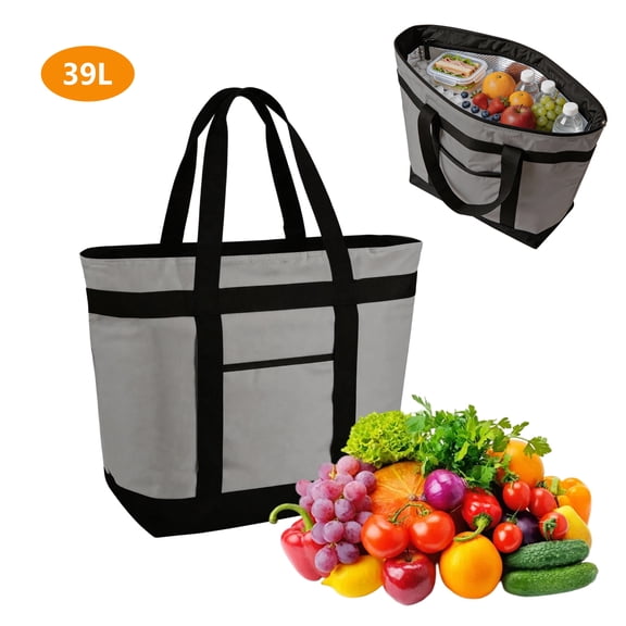 Insulated Cooler Tote Bag, 39L Large Collapsible Thermal Lunch Bag, Reusable Waterproof Grocery Shopping Bag for Picnic Beach BBQ Travel