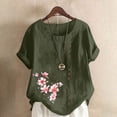 thumbnail image 1 of Blouses pour Femmes, Haut Décontracté en Lin Imprimé à Manches Courtes avec Boutons, 1 of 3
