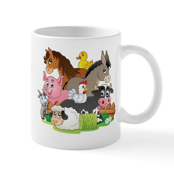 CafePress - Cartoon Farm Animals Mug - 11 oz Ceramic Mug - Novelty Coffee Tea Cup