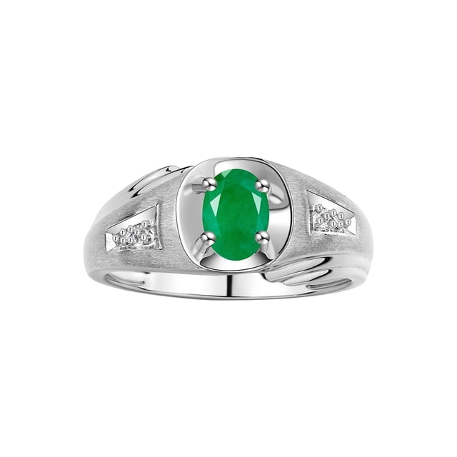 RYLOS Men's Rings Sterling Silver Rings Classic Designer Style 8X6MM Oval Gemstone & Sparkling Diamond Ring Emerald May Birthstone Rings For Men Size 13