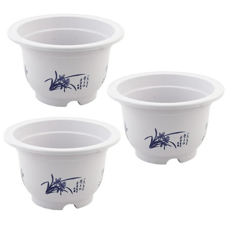White Floral Pot - Living Room Plastic Floral Pattern Cactus Flower Plant Container Pot White 3 PCS