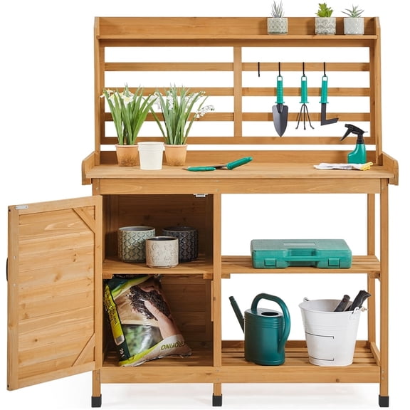 Yaheetech 4-layer Garden Potting Bench Large  Workstation with Cabinet and Open Shelf for Patio/Lawn/Garden,Wood