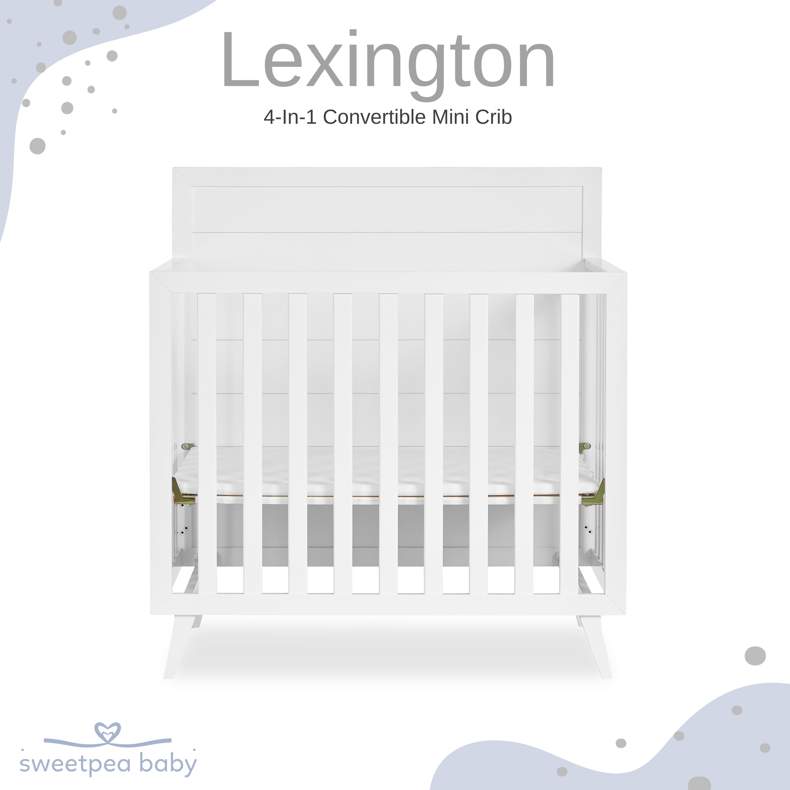 Dream On Me Lexington 4 in 1 Baby Convertible Mini Crib, Sustainable New Zealand Pinewood, White