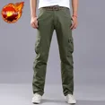 thumbnail image 3 of Pantalones cargo para hombre, ropa de trabajo, pantalones para exteriores, multibolsillos, para senderismo en invierno, multibolsillos, coreanos, forrados con vellón, moda, holgados, 3 of 5