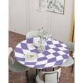 thumbnail image 2 of Abstract Purple White Checker Fitted Round Tablecloths Elastic Edged Table Covers 45"-54",Distortion Aesthetic Color Block Waterproof Dining Room Table Cloth for Kitchen Holiday Party Tables Decor, 2 of 6