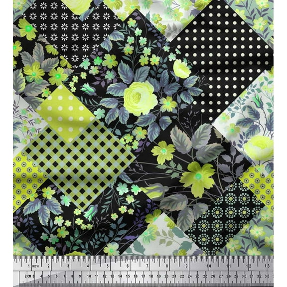 Soimoi Cotton Poplin Fabric Dot,Floral & Check Patchwork Printed Fabric 1 Yard 56 Inch Wide
