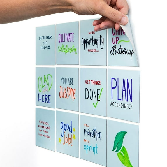 M.C. Squares Stickies Blue Reusable Sticky Notes | 4x4 12-Pack 2-Year Re-Stickable Mini Whiteboards with Smudge-Free Tackie Marker | Made in the USA