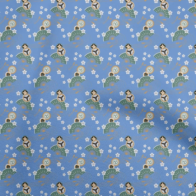 oneOone Silk Tabby Medium Blue Fabric Asian Japanese Craft Projects Decor Fabric Printed By The Yard 42 Inch Wide