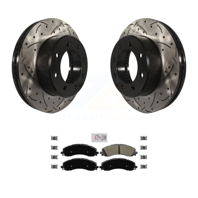 Transit Auto Front Coated Drilled Slotted Disc Brake Rotors and Semi-Metallic Pads Kit for Car Ram 2500 3500 KDA-100501
