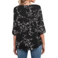 thumbnail image 1 of Qarigey Camisa de mujer Estampado de media manga Top Camisa de mujer Estampado de medio cuello Blusa informal Prendas para la parte del cuerpo hoja negra negra L, 1 of 5
